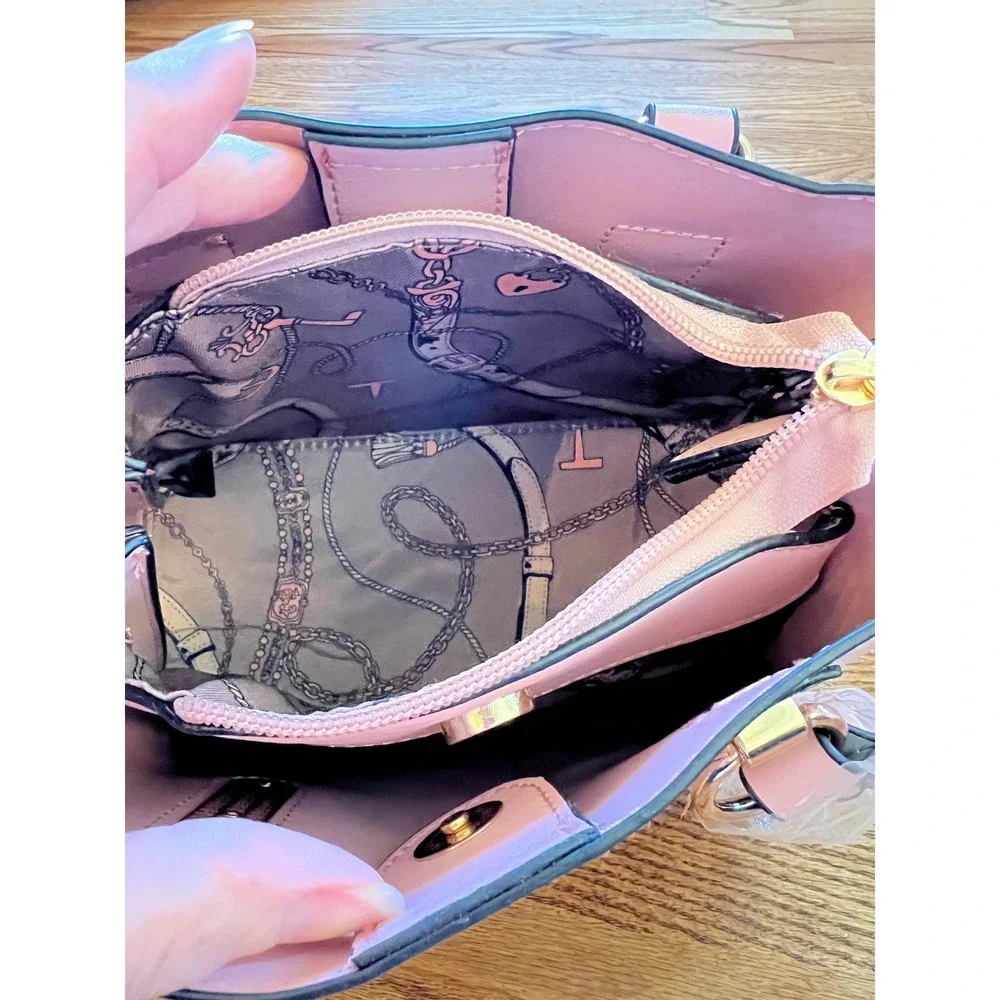 La Terre Satchel Crossbody Bag Womens Small Pink New Vegan Leather Gold Hardware